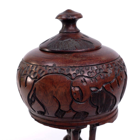 Hand Carved African Keepsake Trinket Jewelry Box Ceremonial Vessel