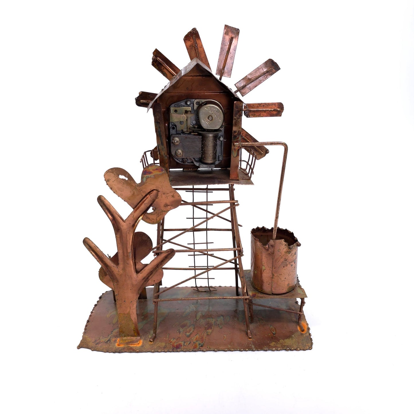 Vintage Copper Windmill Wind Up Music Box Steampunk Art