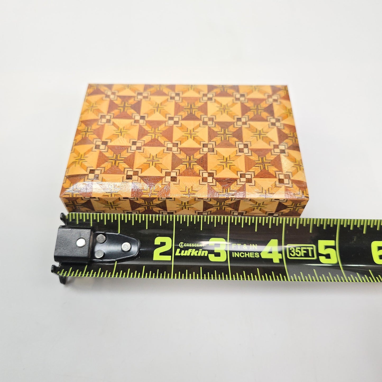 Vintage Yoseki Elaborate Mosaic Wood Box Jewelry Trinket Japan