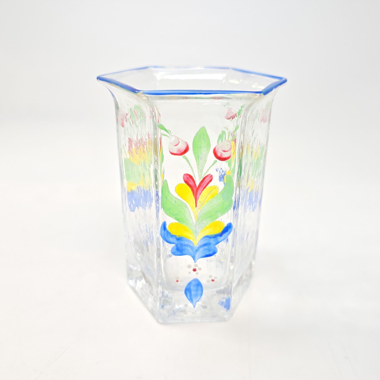 Sea Of Sweden Hand Blown Hand Painted Glass Vase W/ Flower Pattern