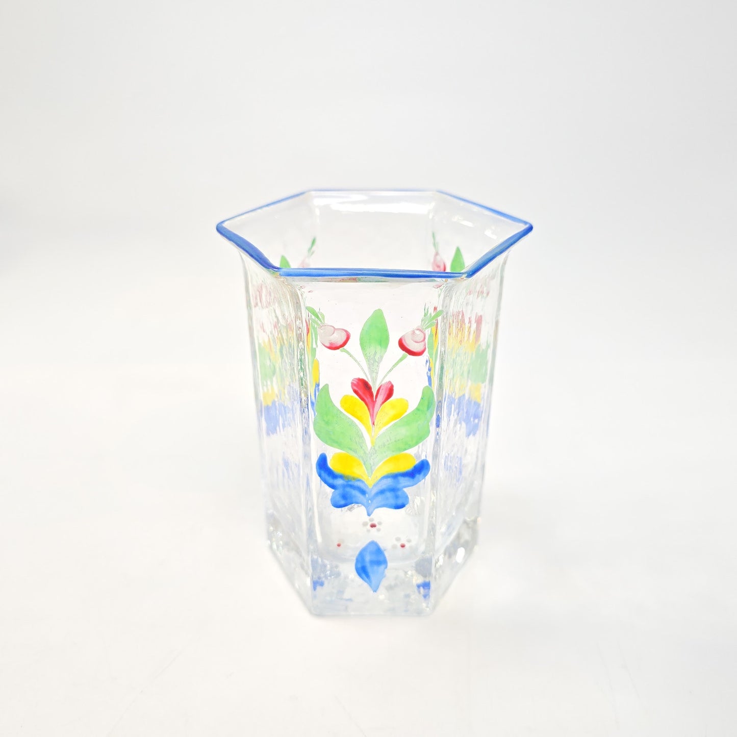 Sea Of Sweden Hand Blown Hand Painted Glass Vase W/ Flower Pattern