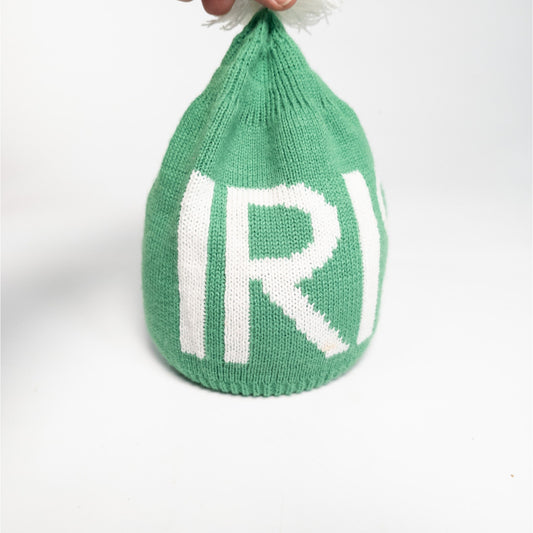 Irish Green Beanie Stocking Hat Cap W/ pom