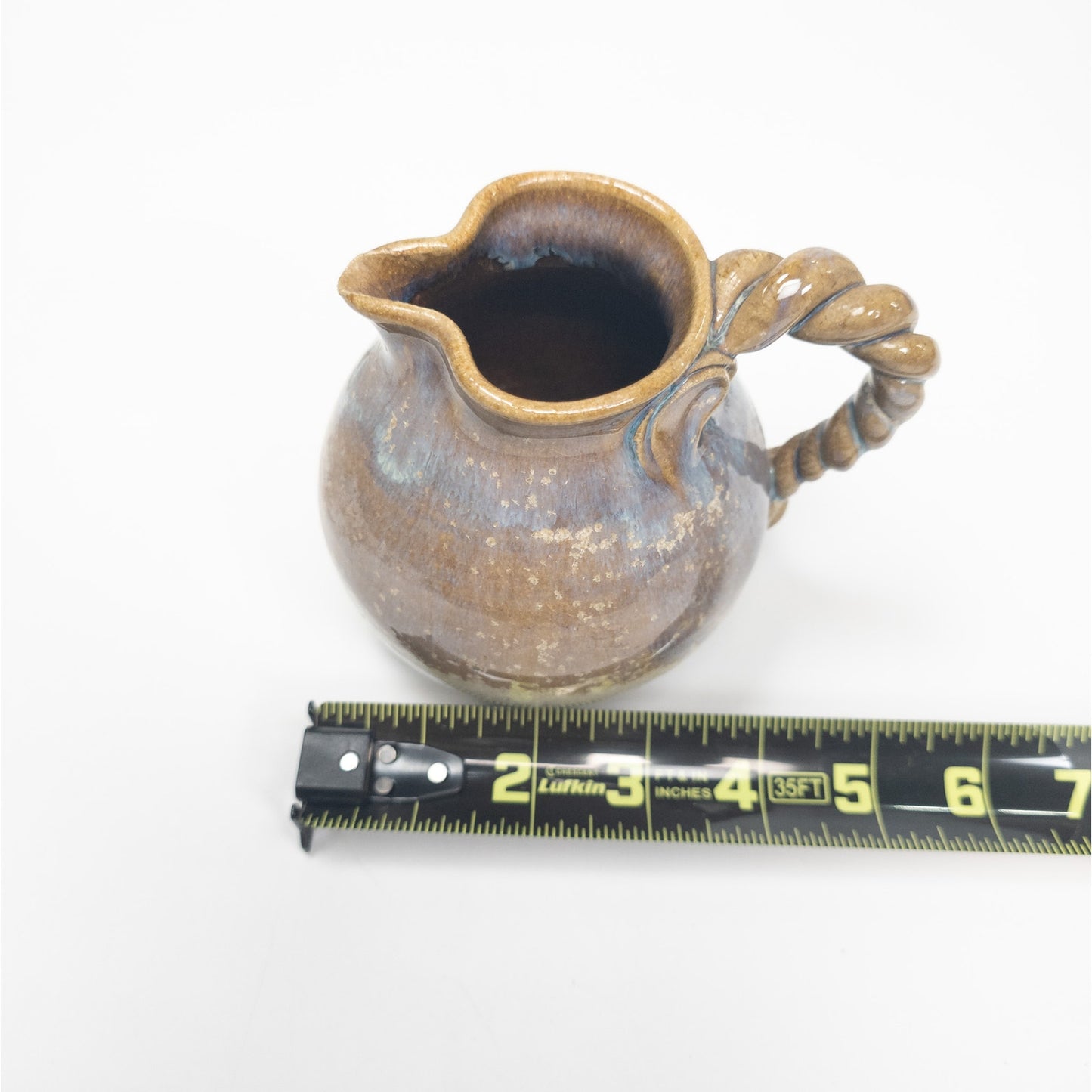 Vintage Artisian Studio Signed Clay Pitcher Twist Handle