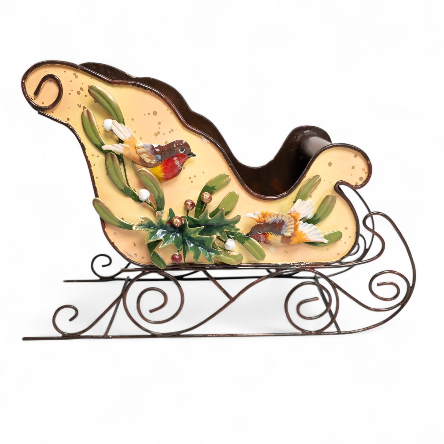 Romon Inc Metal Santa Sleigh Sled Bird Holly Elegant Holiday Home Decor # 75149