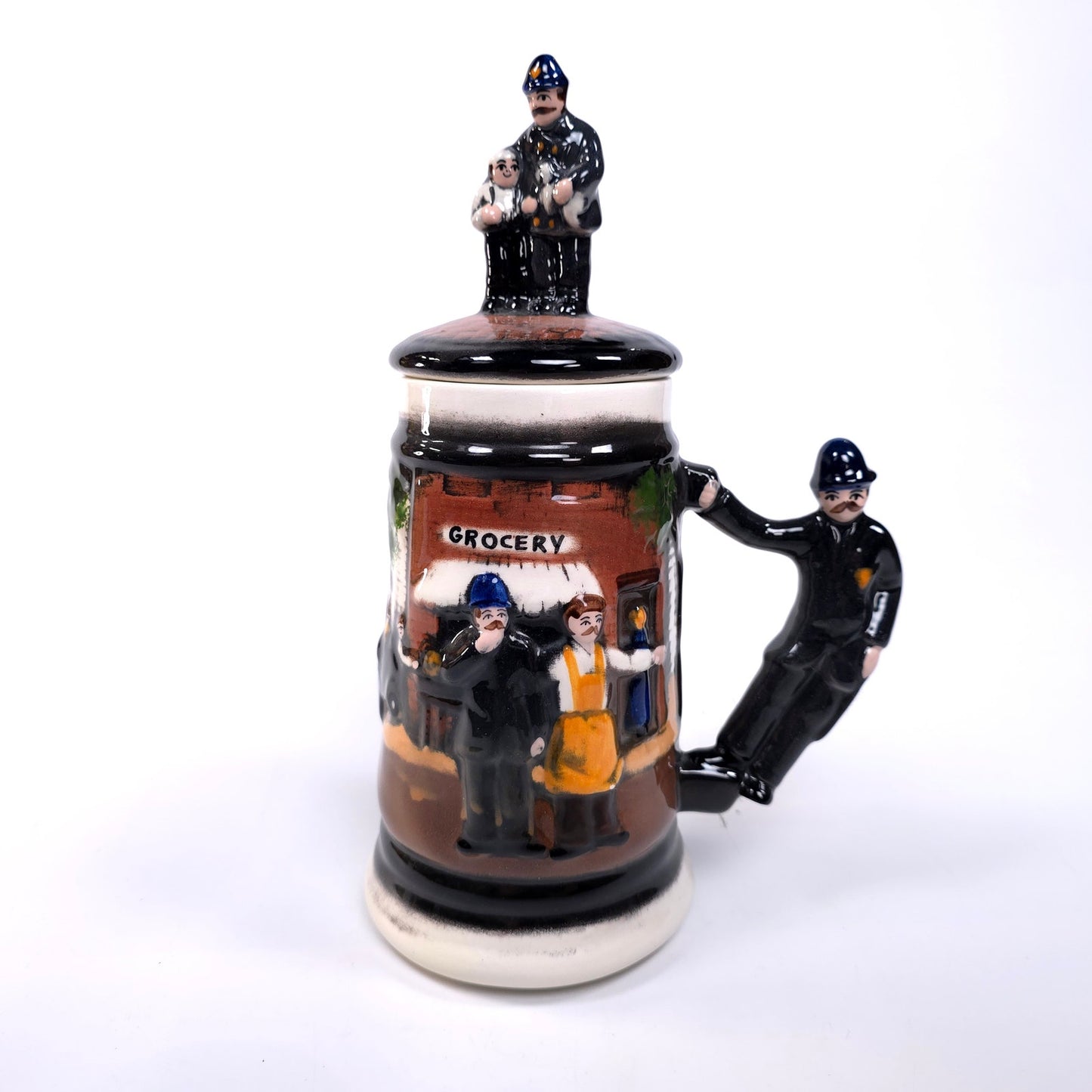 Vintage Police Bobby Themed Stein Tankard W/ Topper Lid