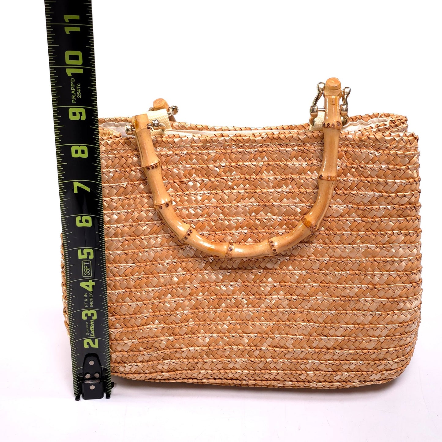 Woven Straw Handbag Purse w/ Bamboo Handles Raffia