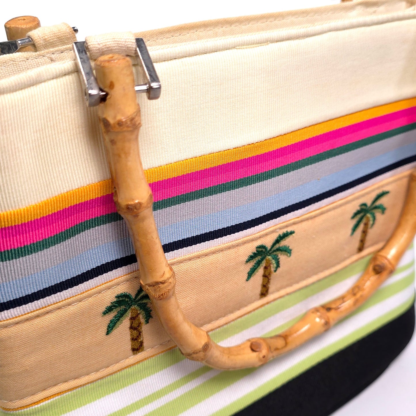 Palm Tree Cloth Handbag Purse w/ Bamboo Handles