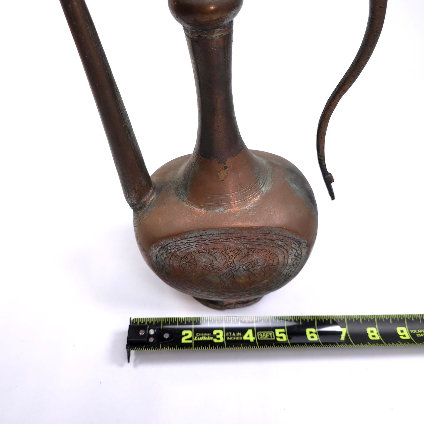 Vintage Islamic Eewer Aftaba Dallah Etched Brass Pitcher With Lid