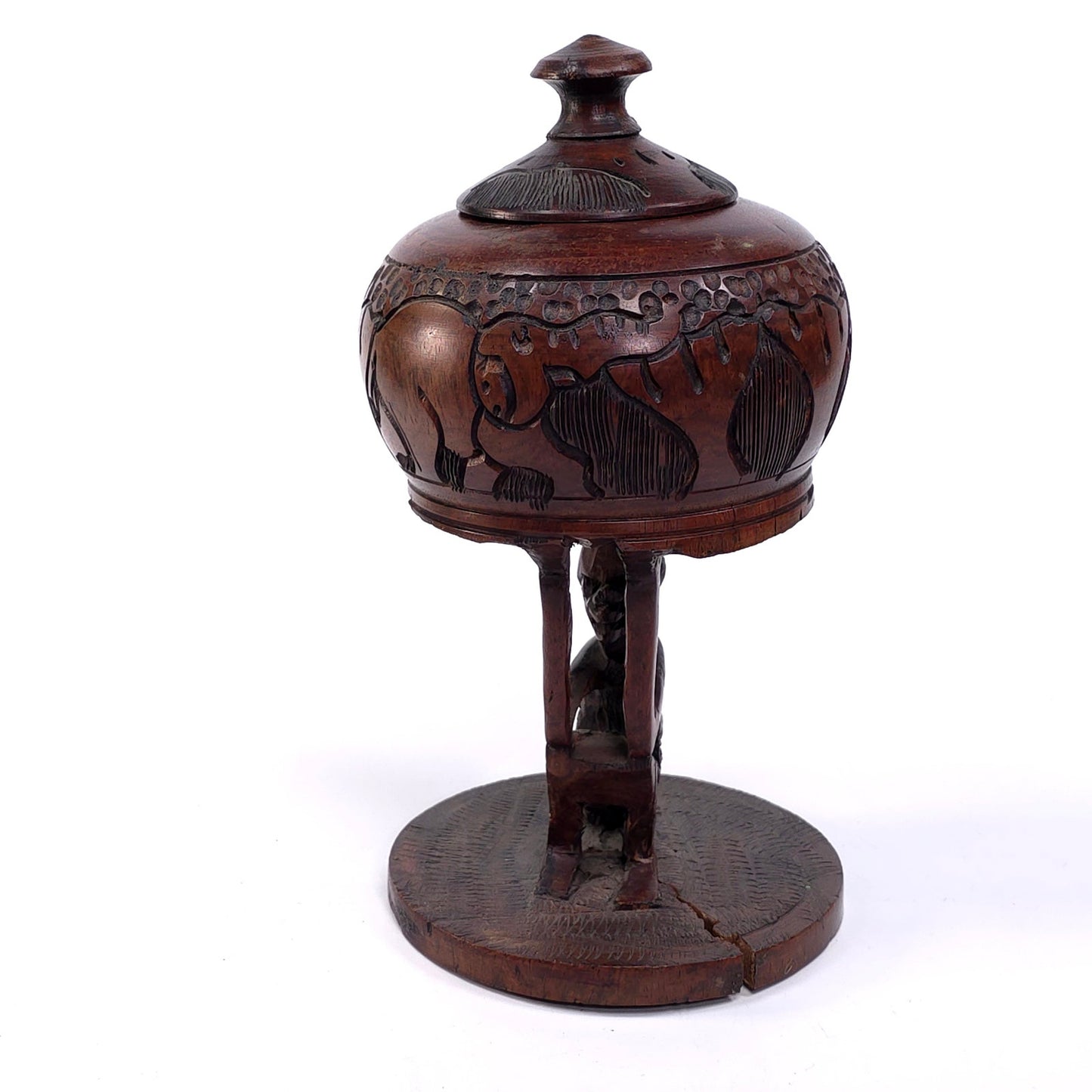 Hand Carved African Keepsake Trinket Jewelry Box Ceremonial Vessel