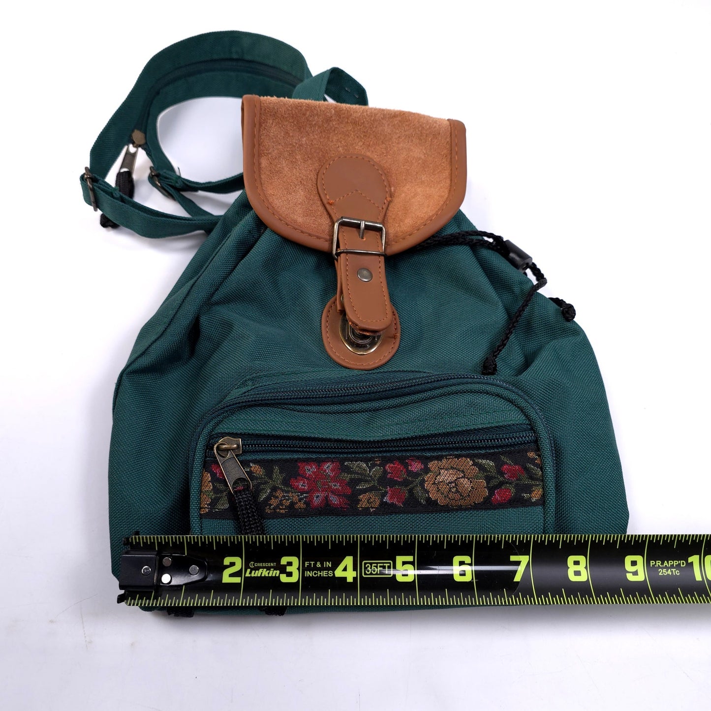 Small Drawstring Backpack Bag With Floral Trim