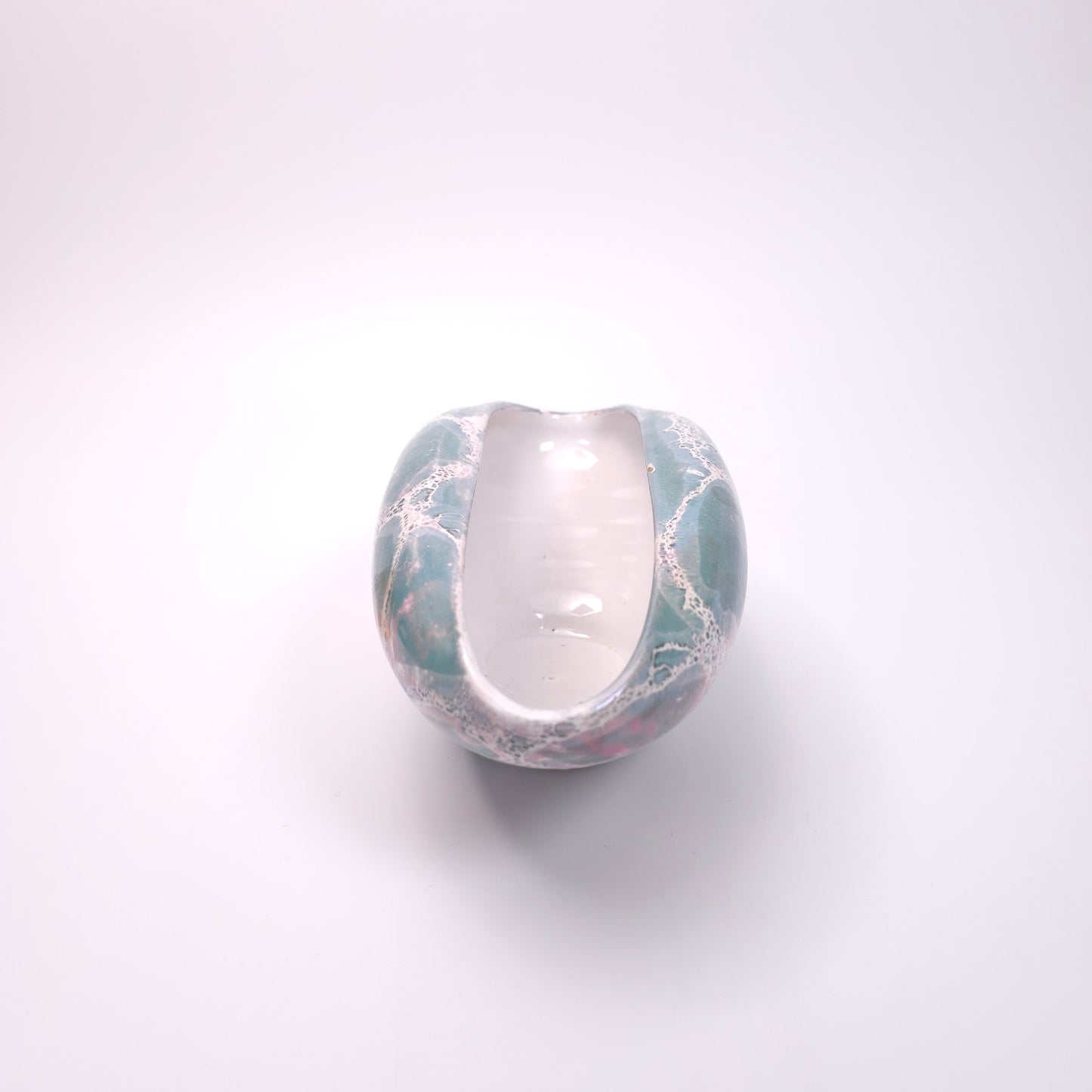 Artistic Italian Ceramic Folded Elongated Bowl Vase with Marbled Finish