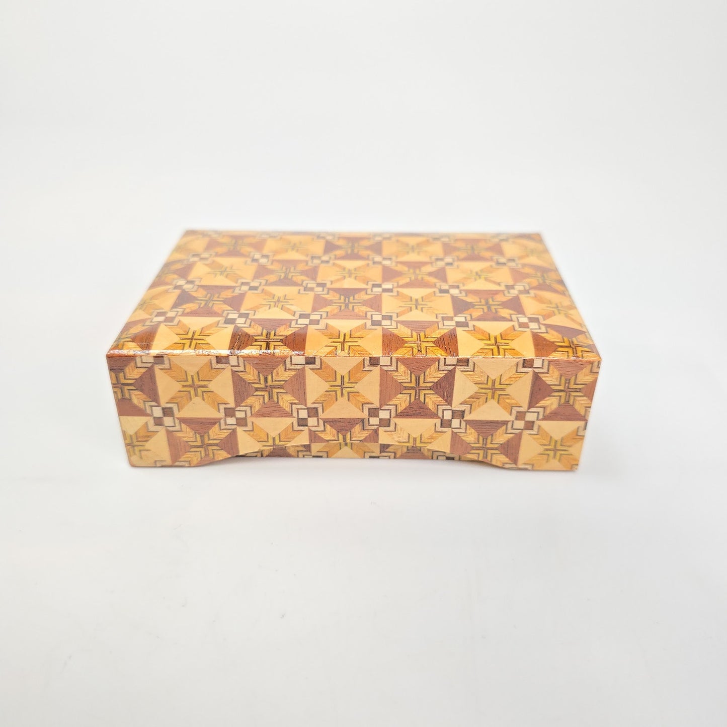 Vintage Yoseki Elaborate Mosaic Wood Box Jewelry Trinket Japan