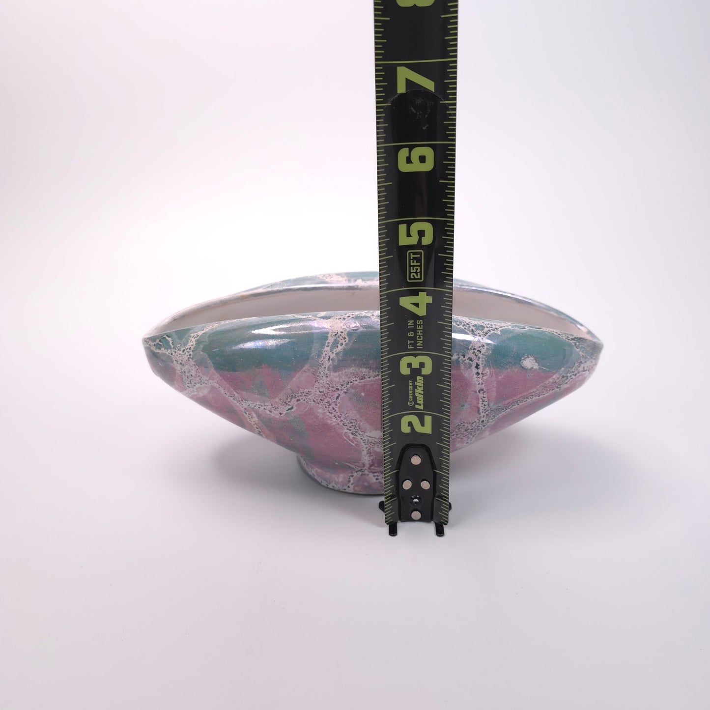 Artistic Italian Ceramic Folded Elongated Bowl Vase with Marbled Finish