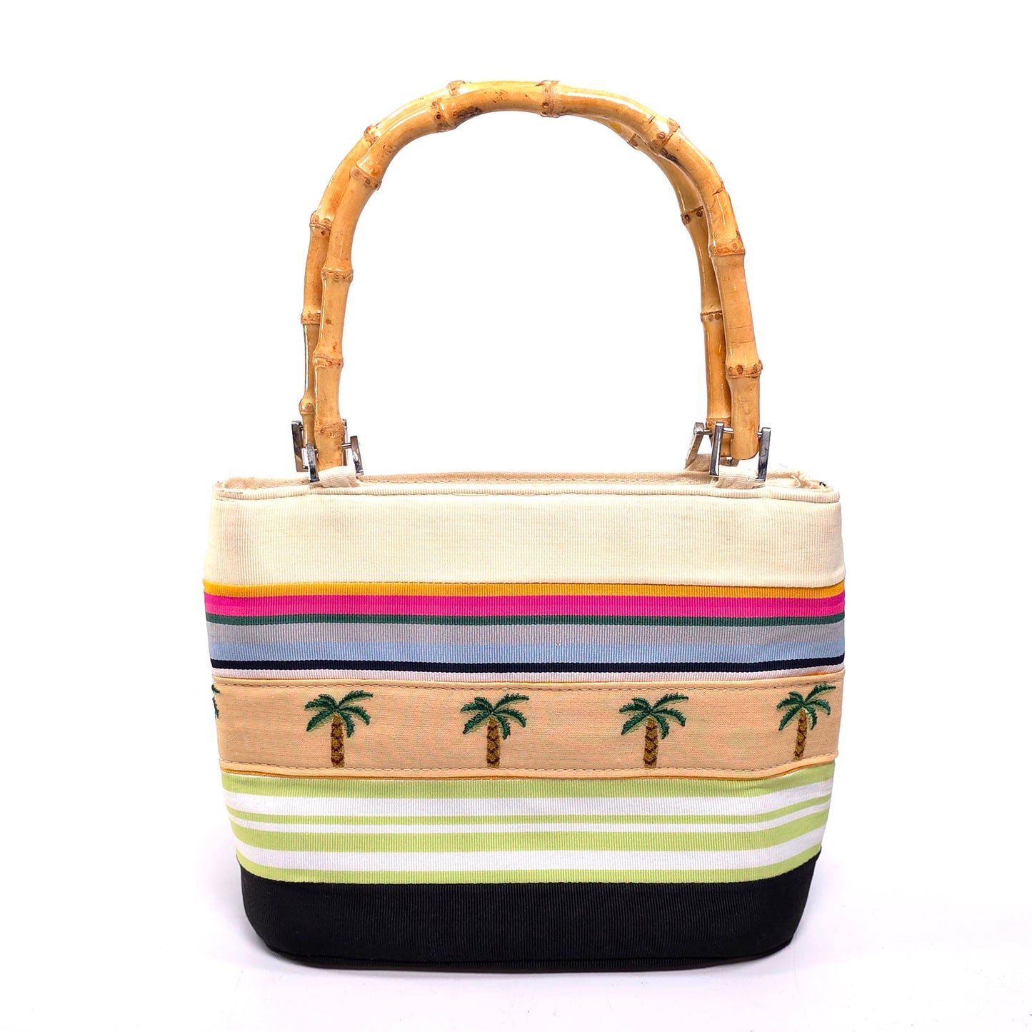 Palm Tree Cloth Handbag Purse w/ Bamboo Handles