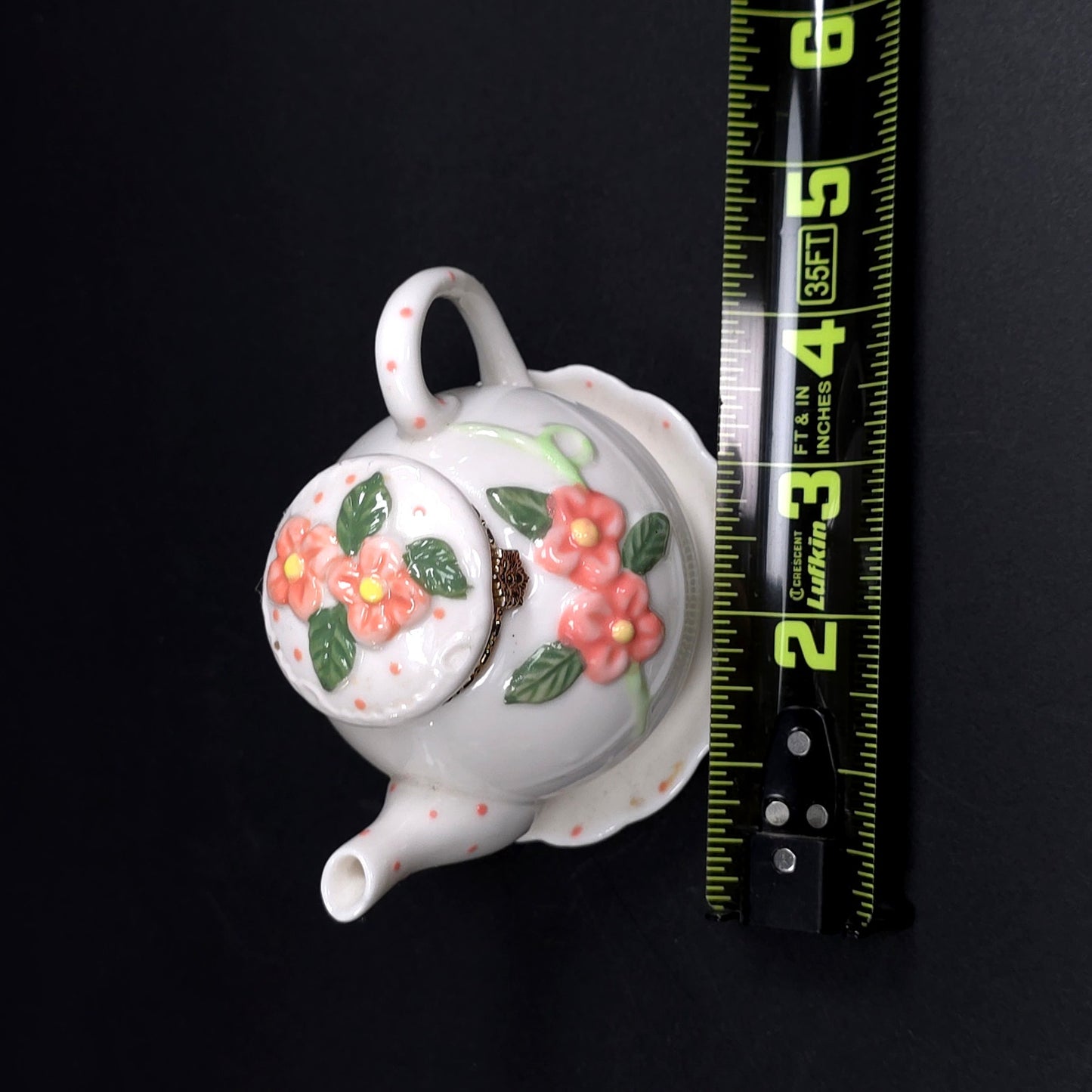 Vintage Tea Pot Jewelry Trinket Box With Saucer Floral Pattern