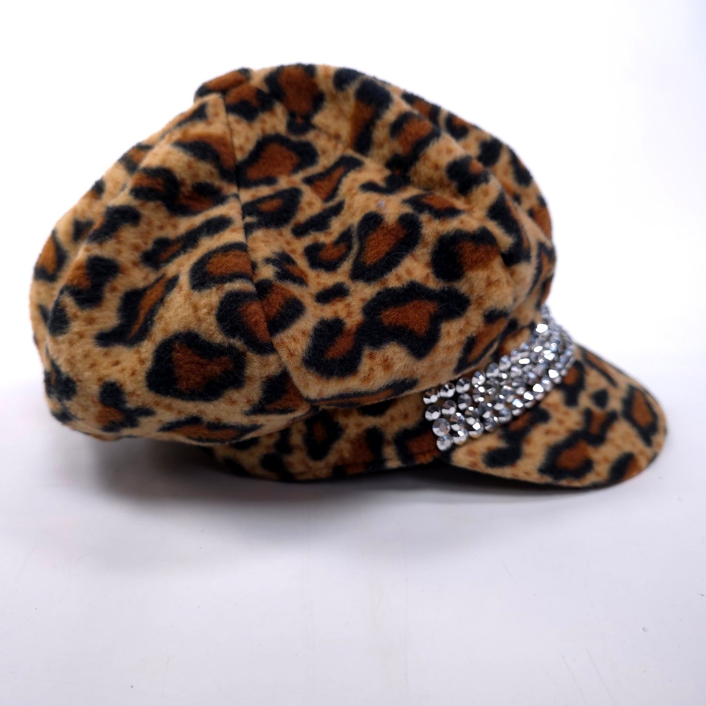 Leopard Animal Print Rhinestone Felt Bling Newsboy Cadet Hat Cap