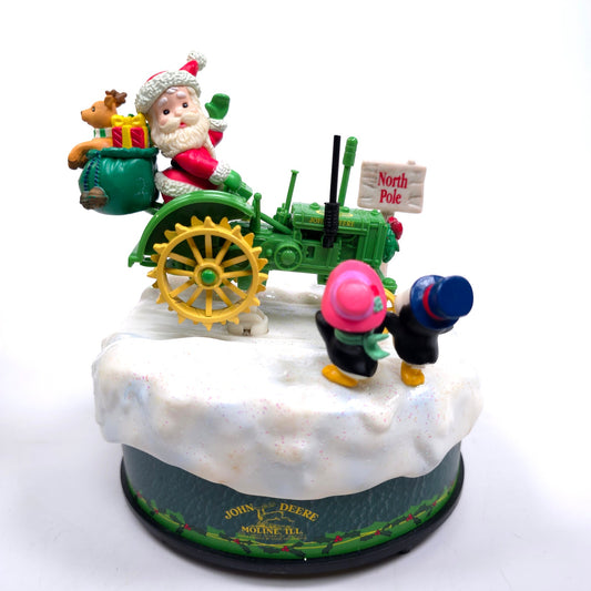 John Deere Enesco Santa Claus Moving Tractor Music Box Plays White Christmas
