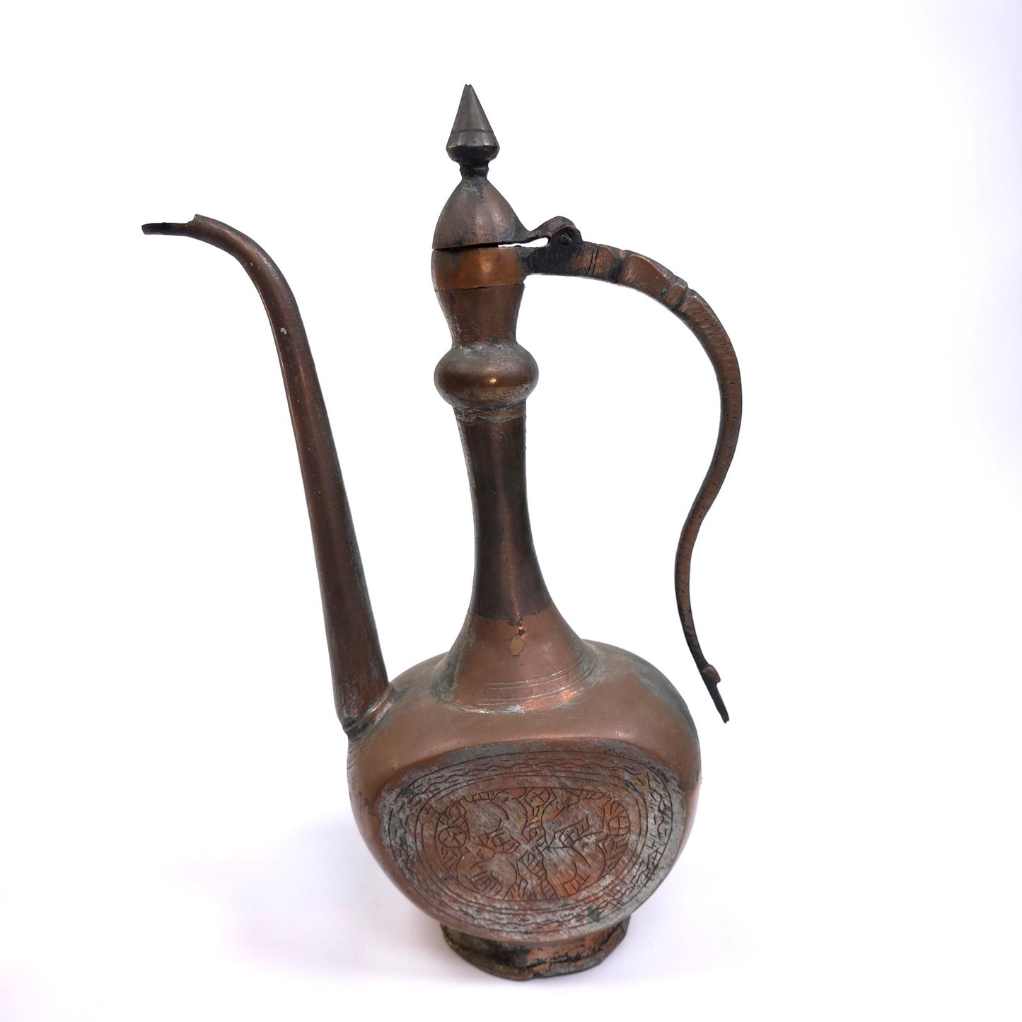 Vintage Islamic Eewer Aftaba Dallah Etched Brass Pitcher With Lid