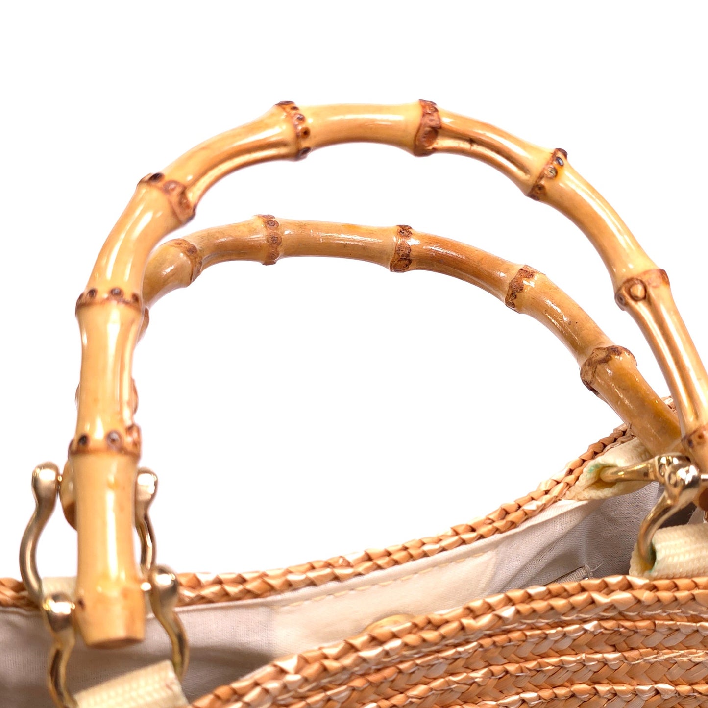 Woven Straw Handbag Purse w/ Bamboo Handles Raffia