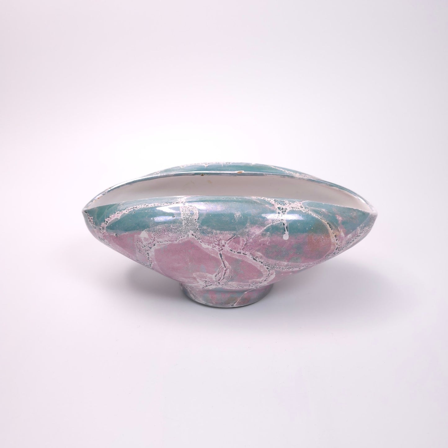 Artistic Italian Ceramic Folded Elongated Bowl Vase with Marbled Finish