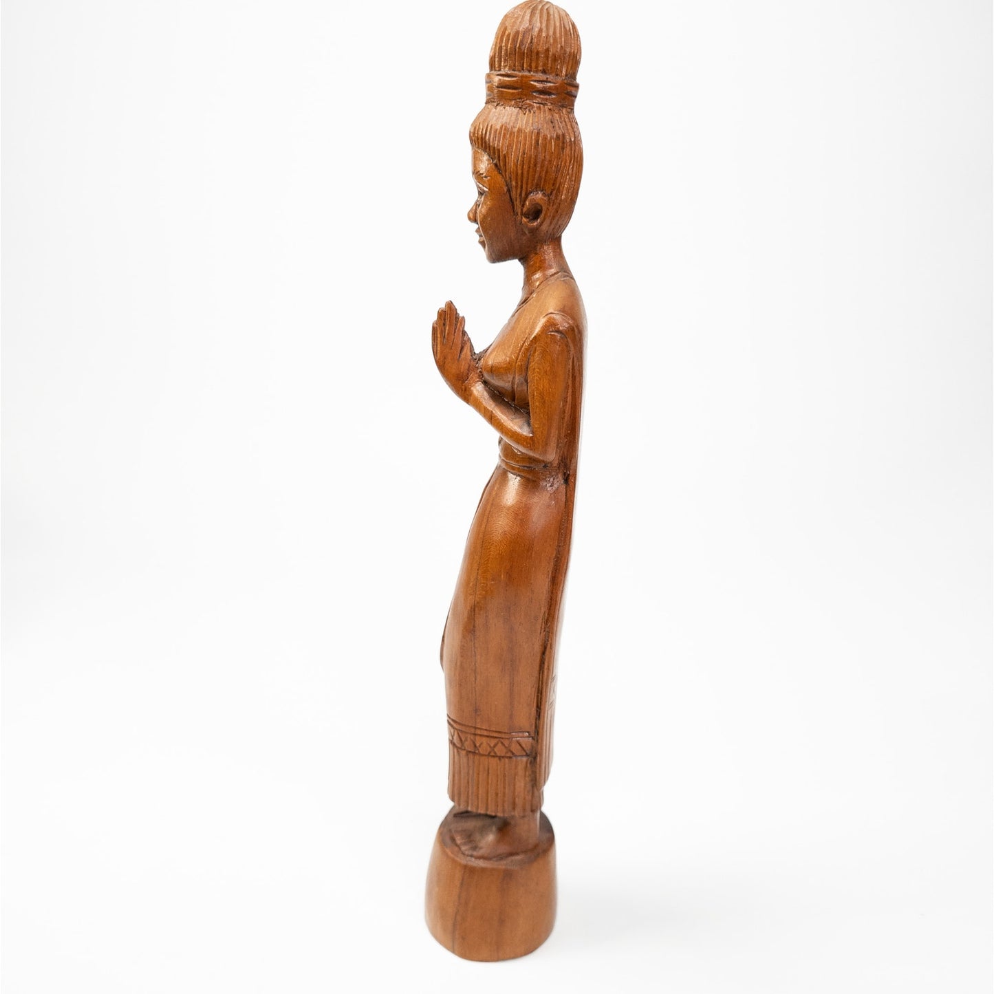 Vintage Teak Wooden Hand Carved Sawasdee Thai Praying Woman 12.5"