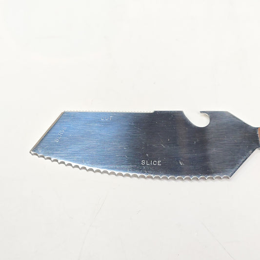 Vintage Stainless Steel Multi Knife W/ Wood Handle Cut Slice Serve Bottle Opener