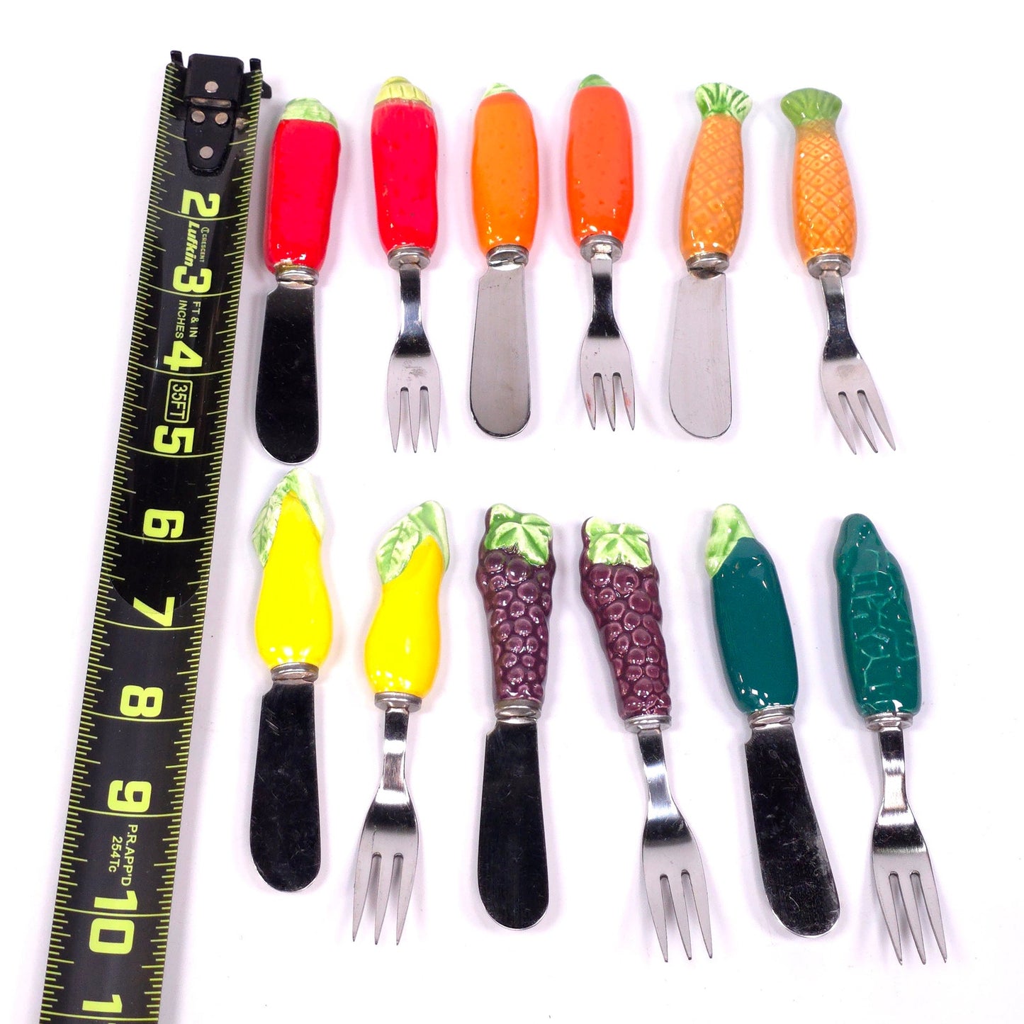 Vintage Charcuterie Cheese Pate Knife & Fork Lof of 12 Ceramic Handle