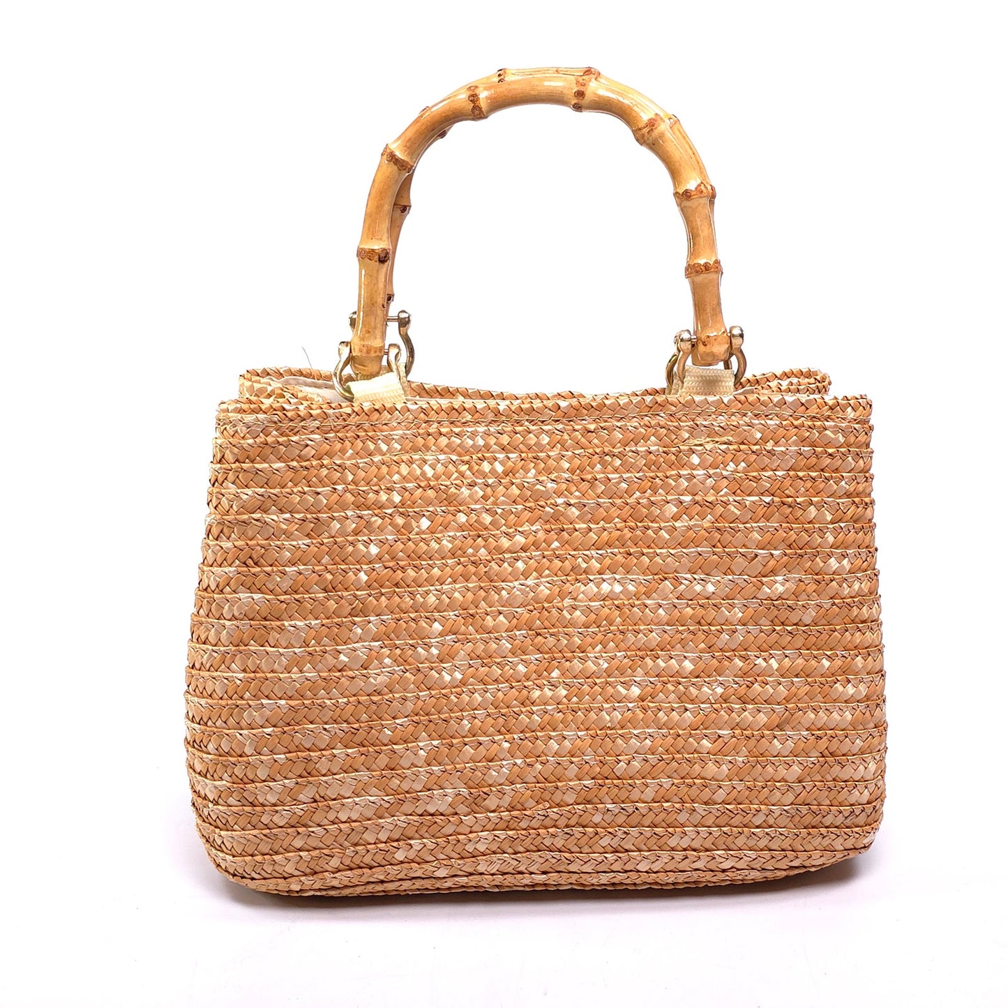 Woven Straw Handbag Purse w/ Bamboo Handles Raffia