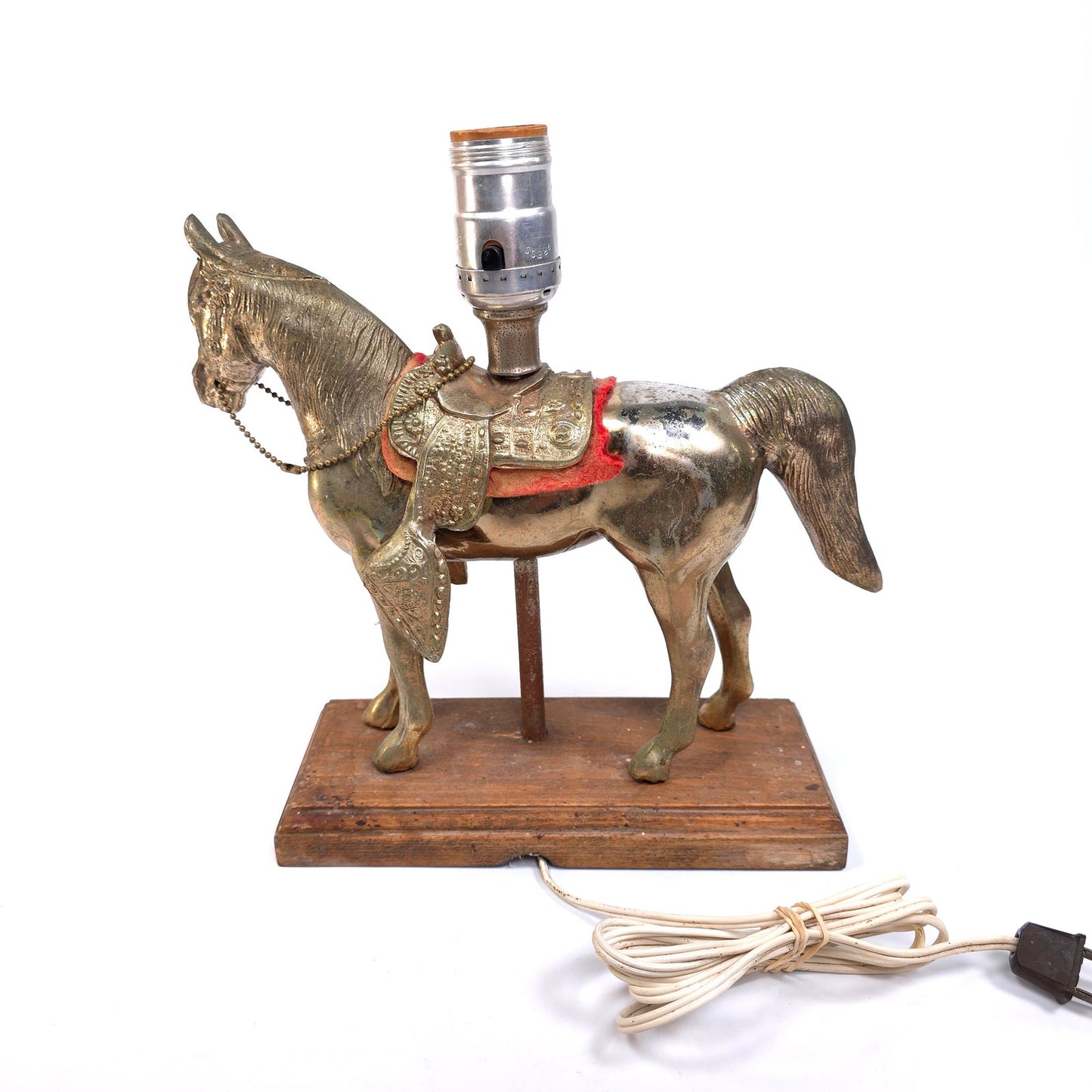 Vintage Tarnished Metal Cowboy Show Horse Lamp Works