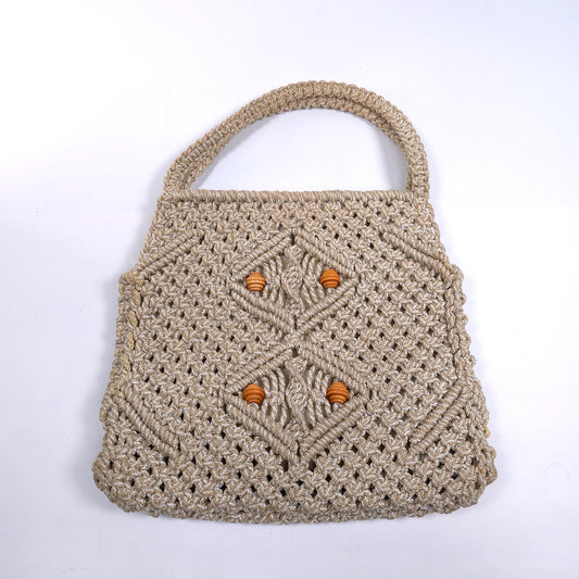 Vintage Macrame Crochet Shoulder Purse Bag With Handles