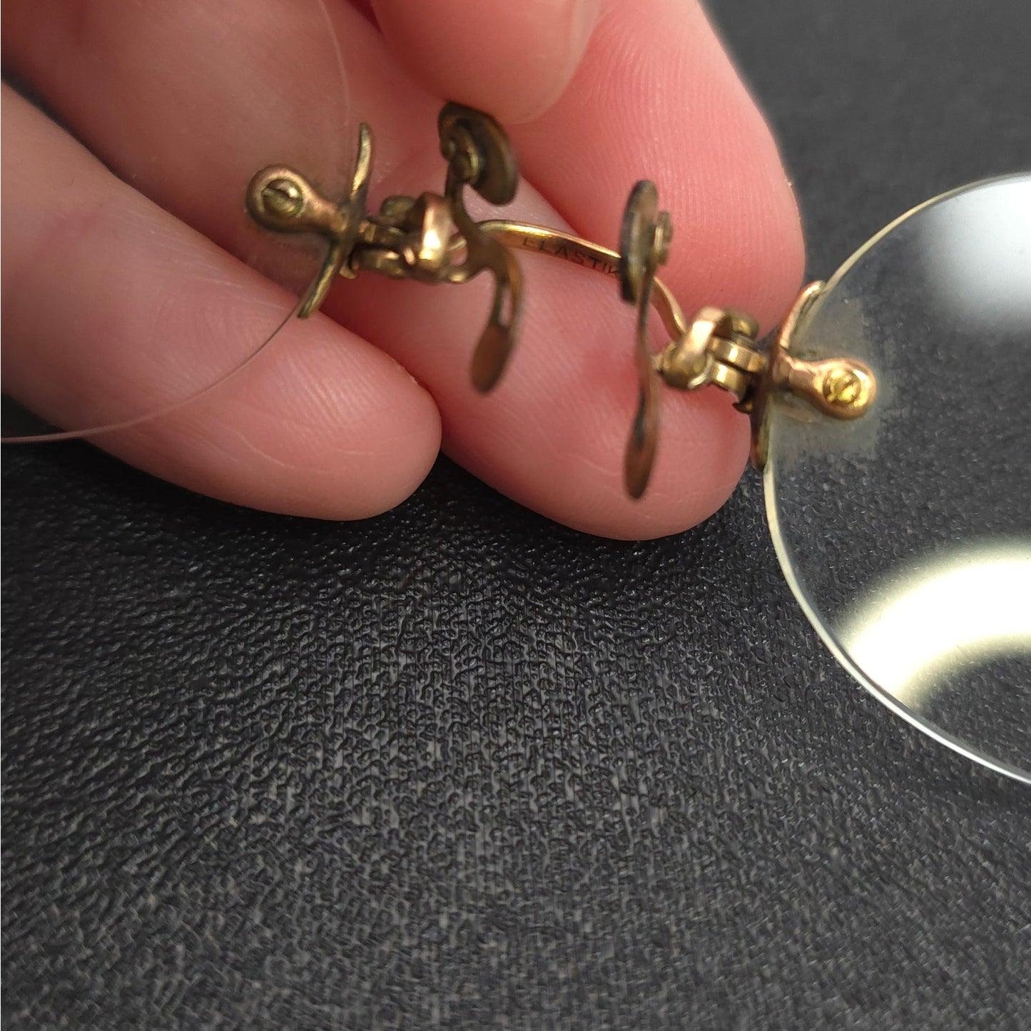 Antique Lastik Nose Clip Eyeglasses Rimless With Holder U Pinch Vintage