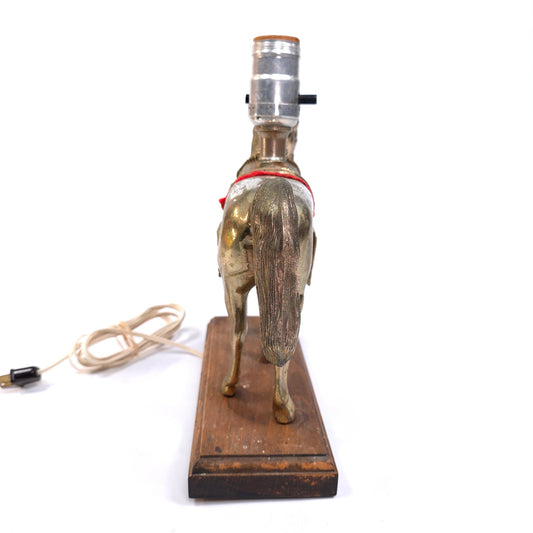 Vintage Tarnished Metal Cowboy Show Horse Lamp Works