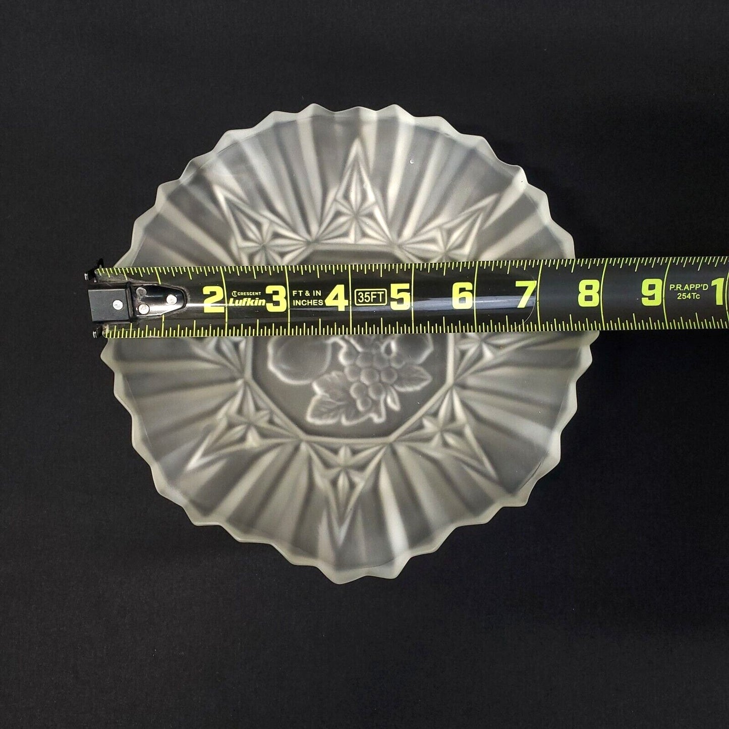 Vintage Frosted Satin Glass Fruit Bowl with Starburst Pattern Scalloped Edge