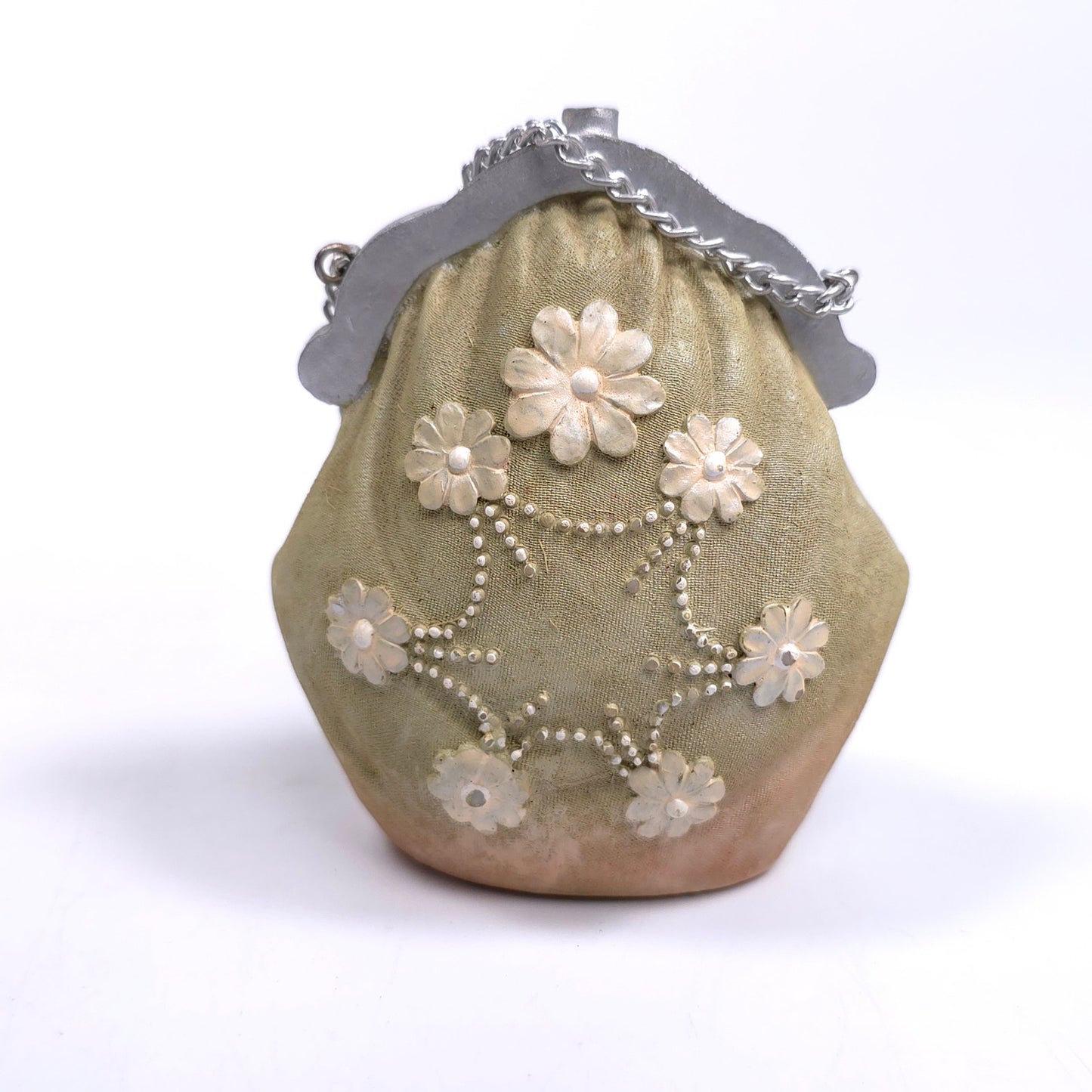 Vintage K's Collection Mini Purse w/ Handle Figurine Paperweight Floral Pattern
