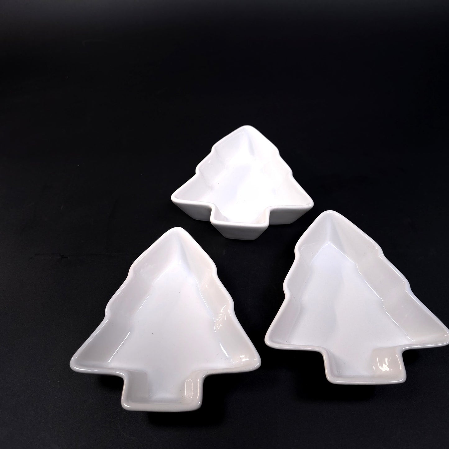 Set of 3 White Christmas Pine Tree Shaped Plate Candy Condiment Ceramic Dish