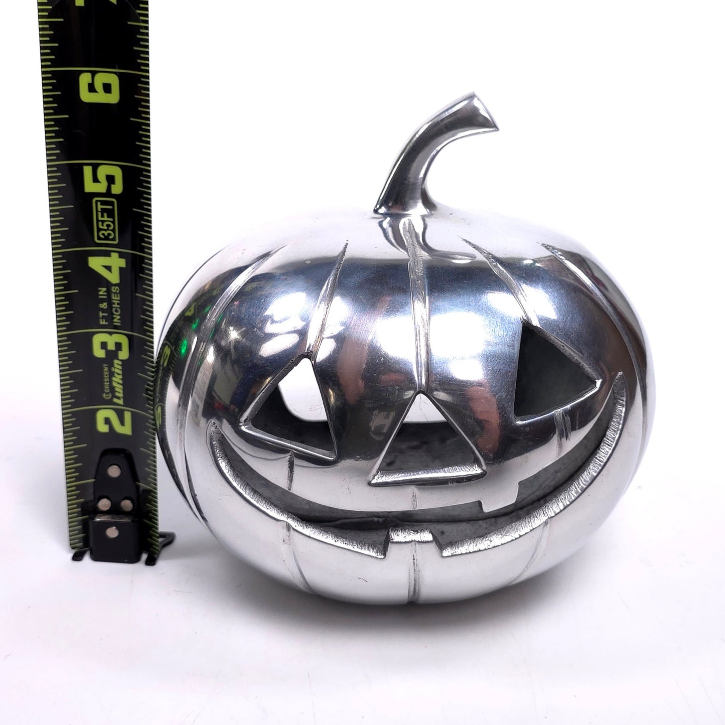 Polished Steel Heavy Jack O Lantern Votive Candle Holder