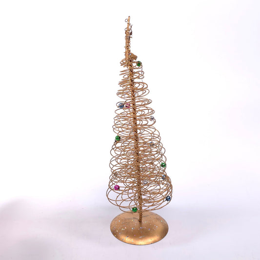 Metal Twist Wire Golden Christmas Tree w/ Ornaments