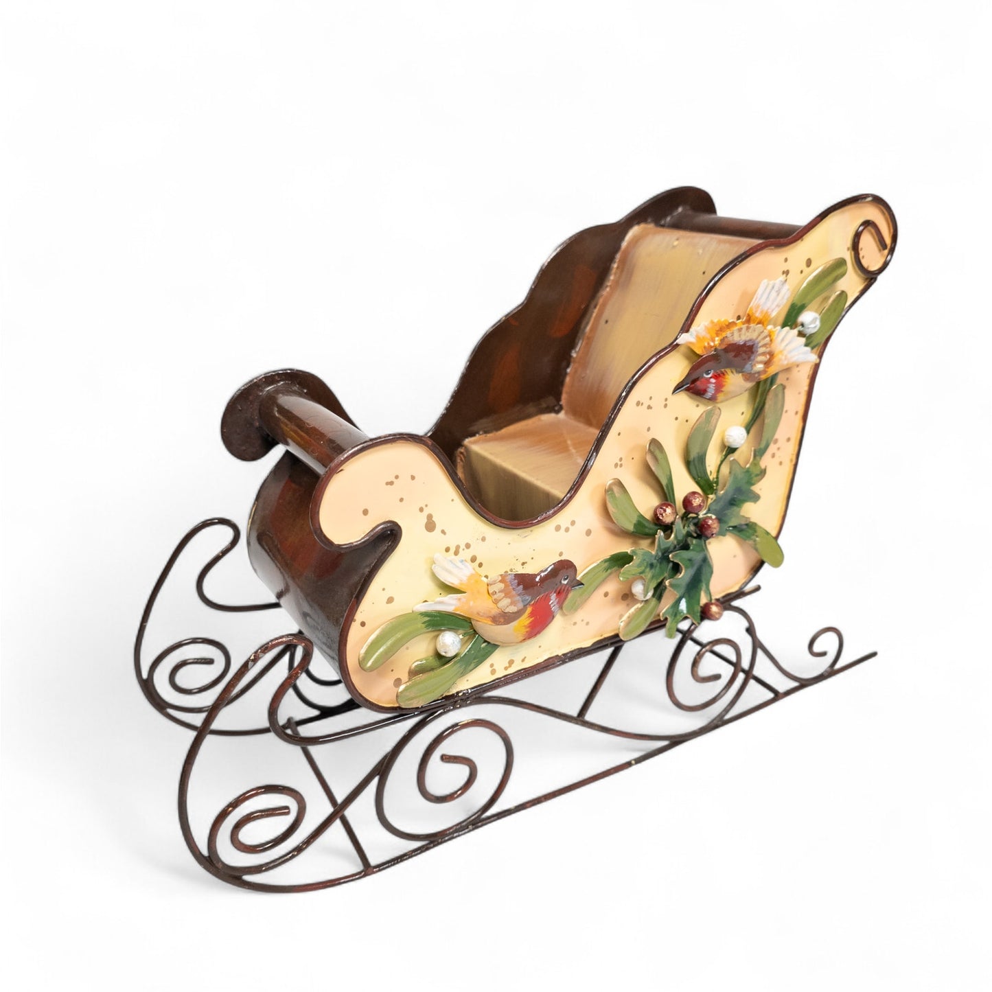 Romon Inc Metal Santa Sleigh Sled Bird Holly Elegant Holiday Home Decor # 75149