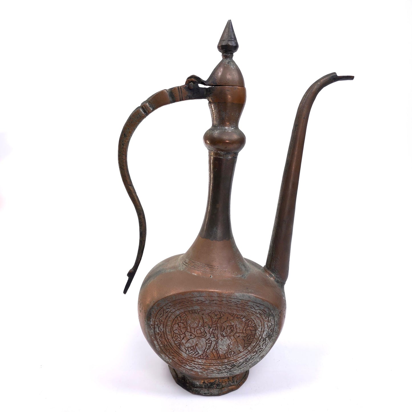 Vintage Islamic Eewer Aftaba Dallah Etched Brass Pitcher With Lid