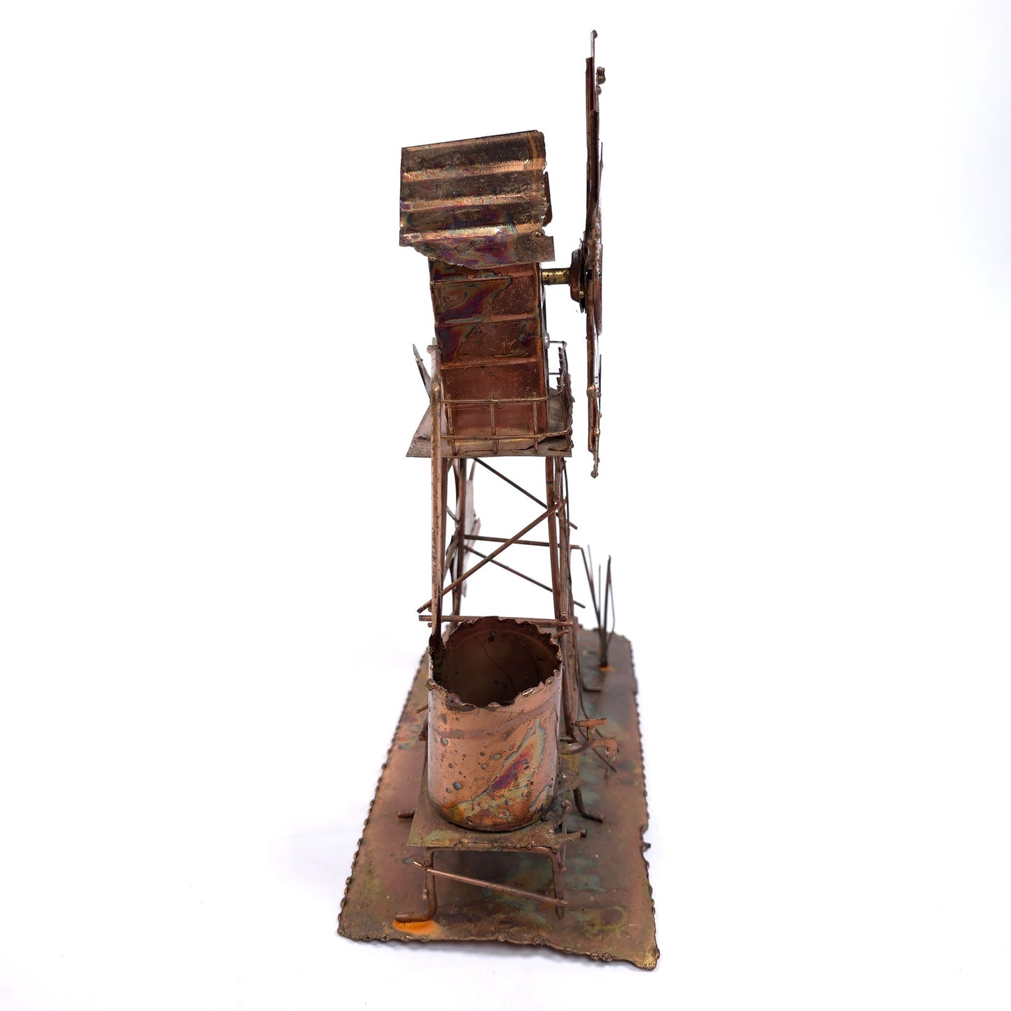 Vintage Copper Windmill Wind Up Music Box Steampunk Art