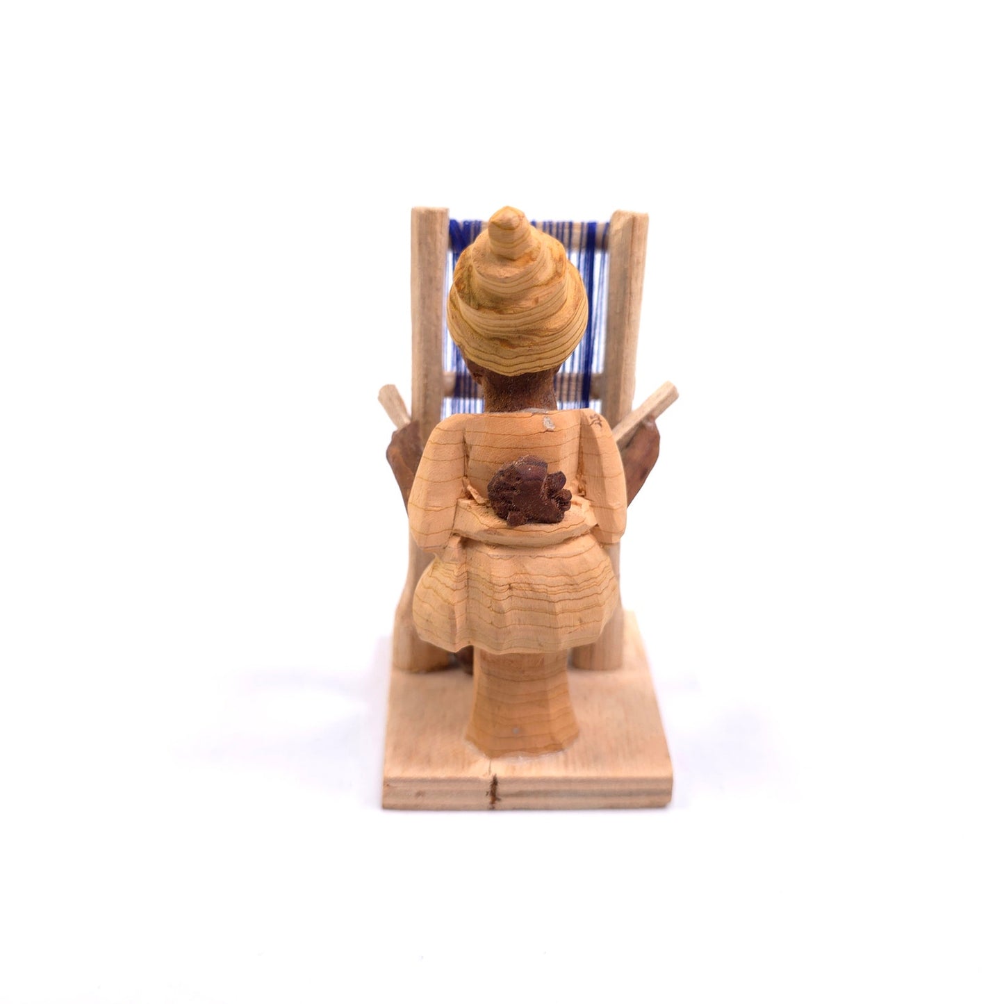Vintage MCM Hand Carved Wooden Woman With A Loom Weaving Made In Nigeria Figure