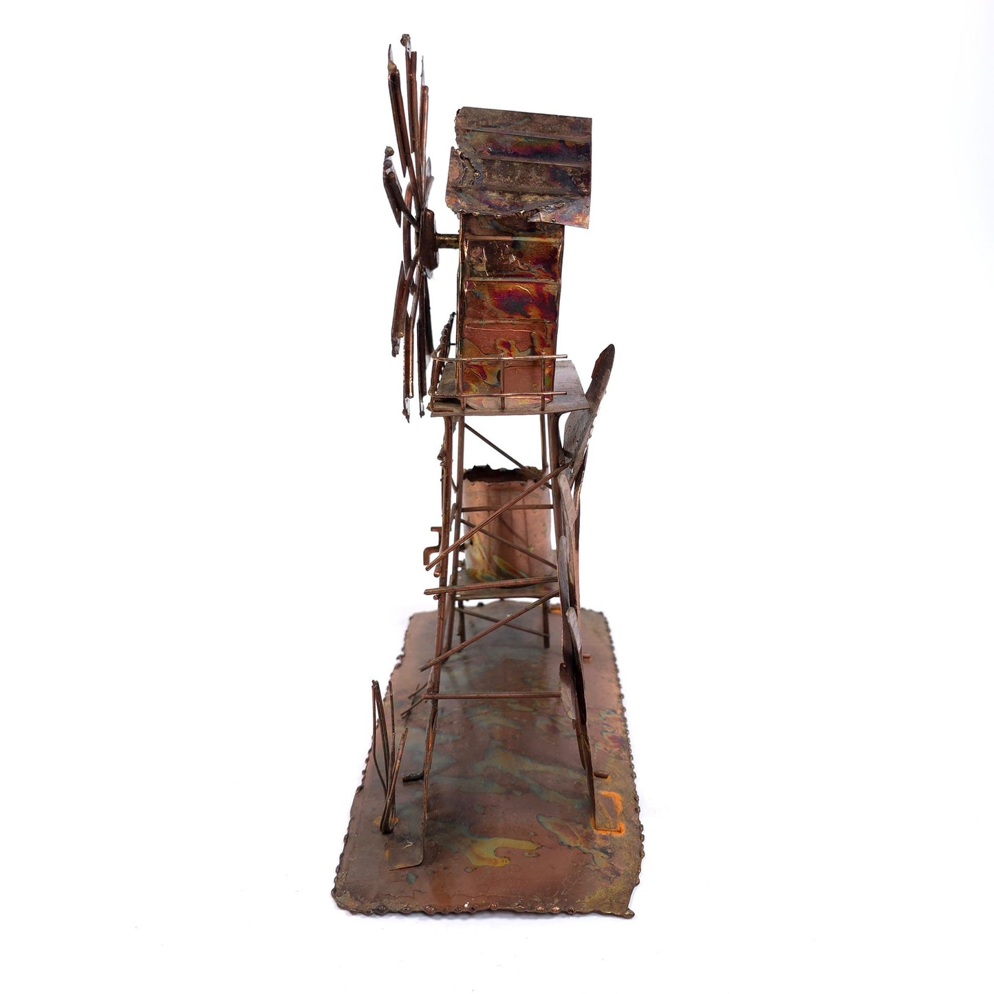 Vintage Copper Windmill Wind Up Music Box Steampunk Art
