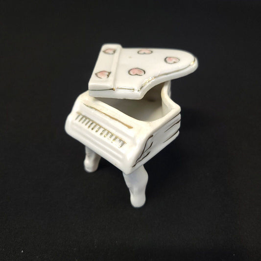 Vintage Hand-Painted Piano Trinket Box with Hearts and Trim - Collectible Decor