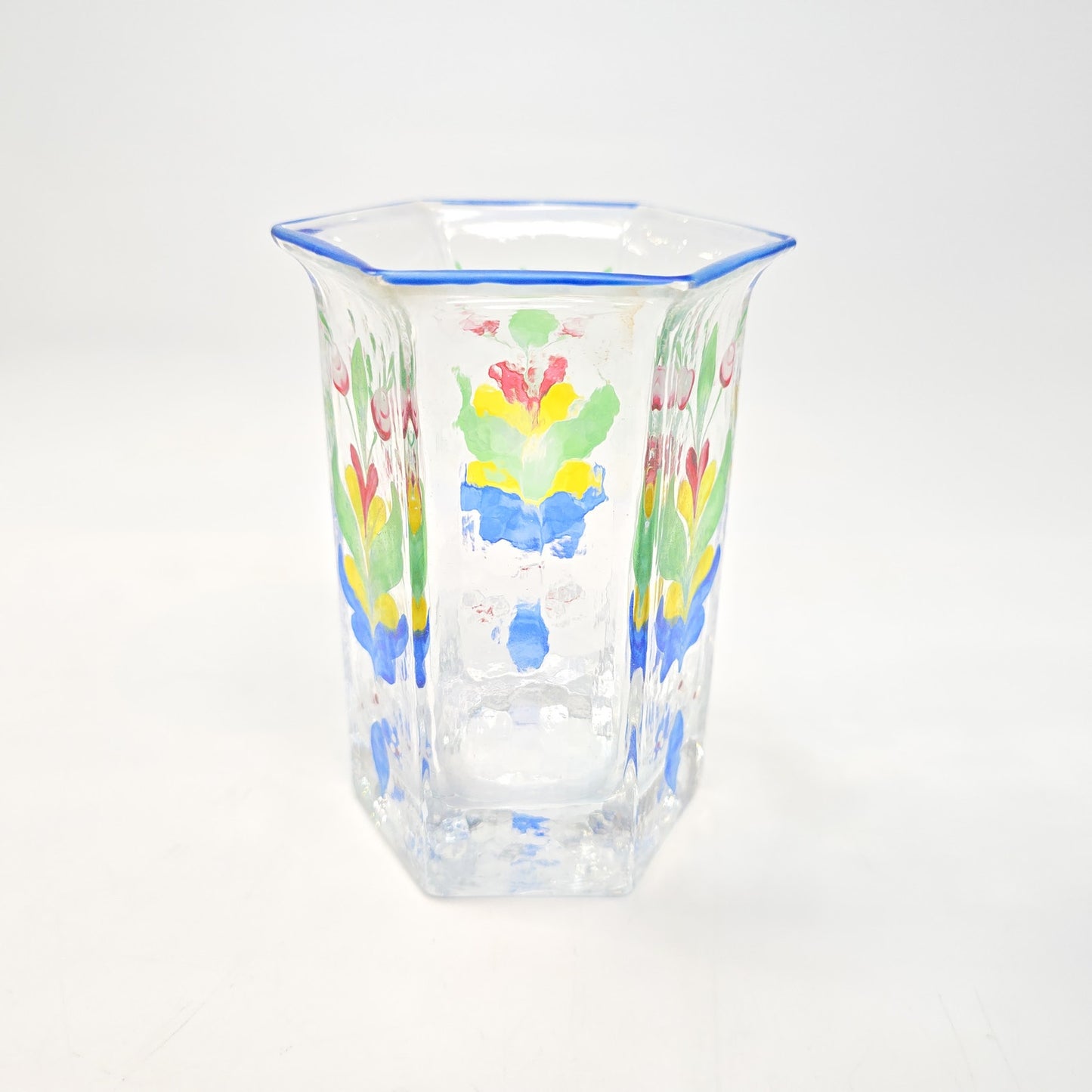 Sea Of Sweden Hand Blown Hand Painted Glass Vase W/ Flower Pattern