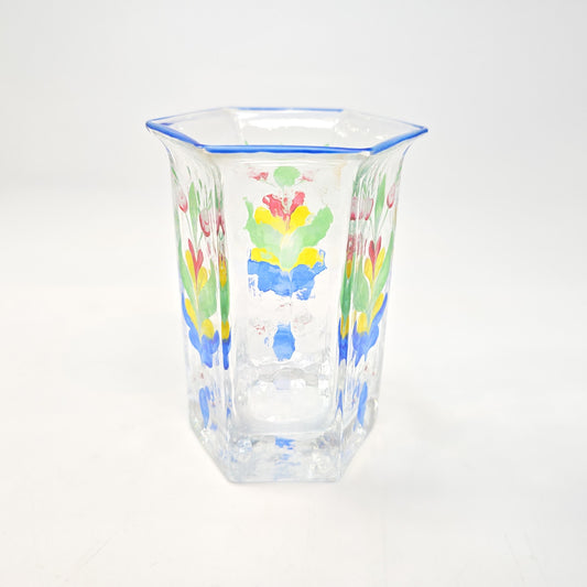 Sea Of Sweden Hand Blown Hand Painted Glass Vase W/ Flower Pattern