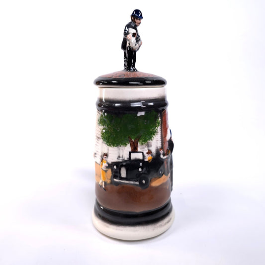 Vintage Police Bobby Themed Stein Tankard W/ Topper Lid