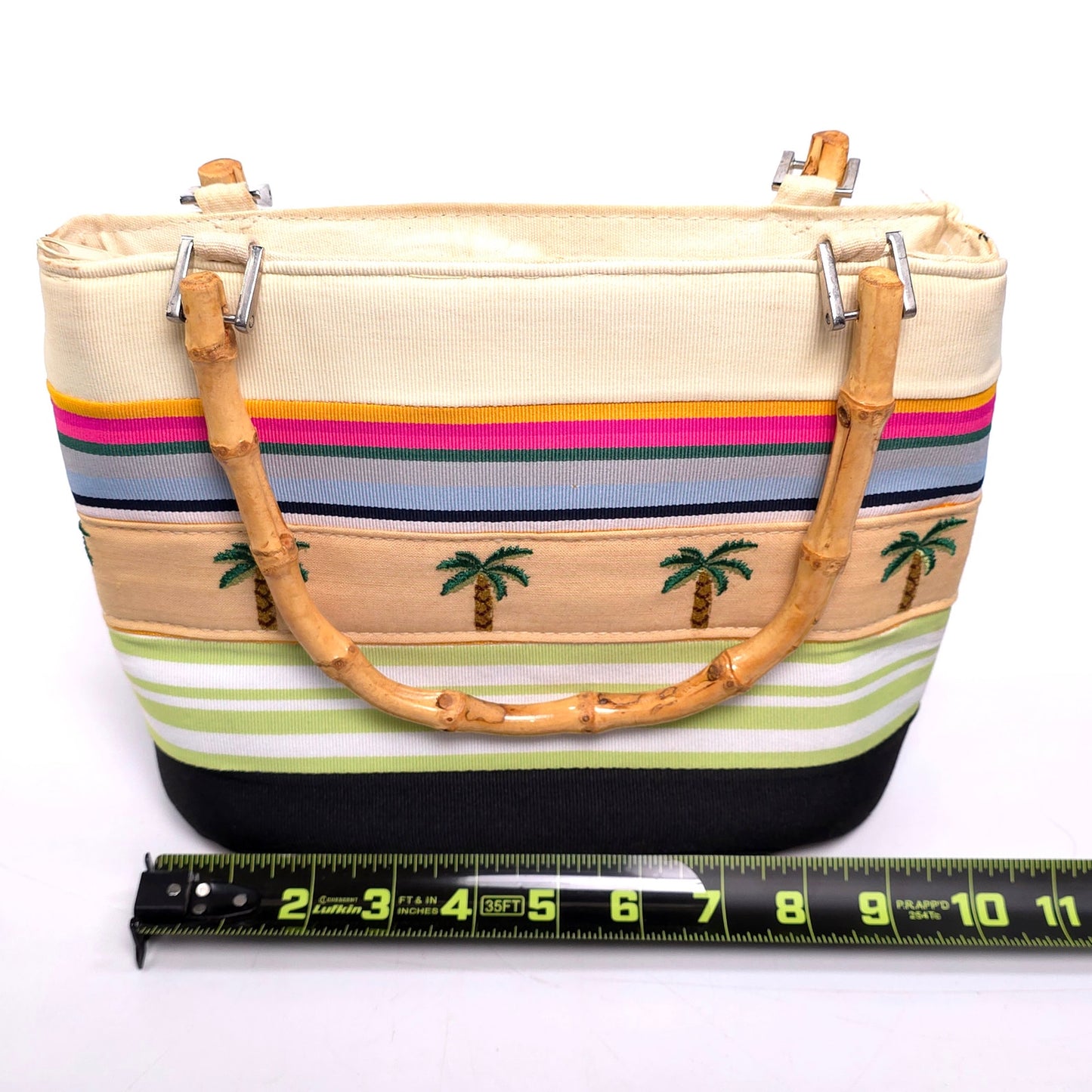 Palm Tree Cloth Handbag Purse w/ Bamboo Handles