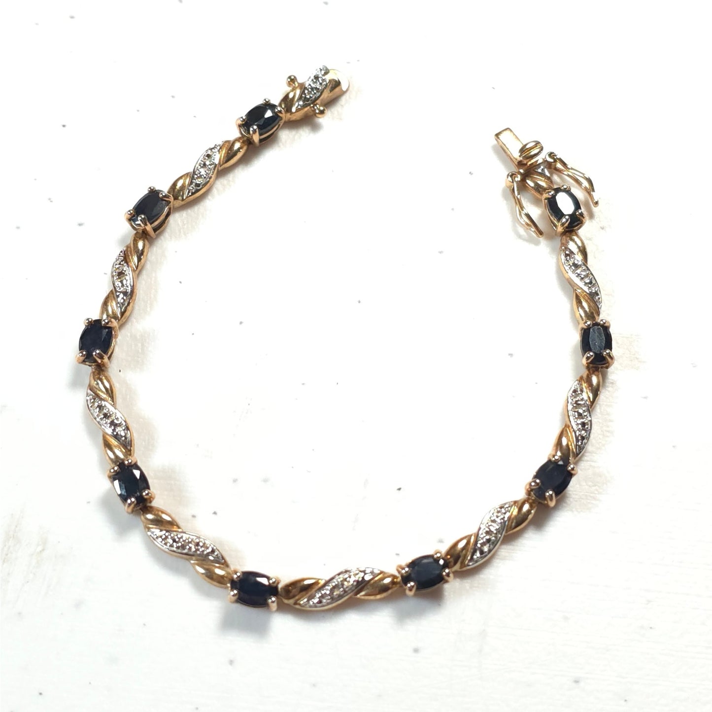 925 Sterling Silver Gold-Tone Sapphire Gemstones Marcasite Tennis Bracelet China