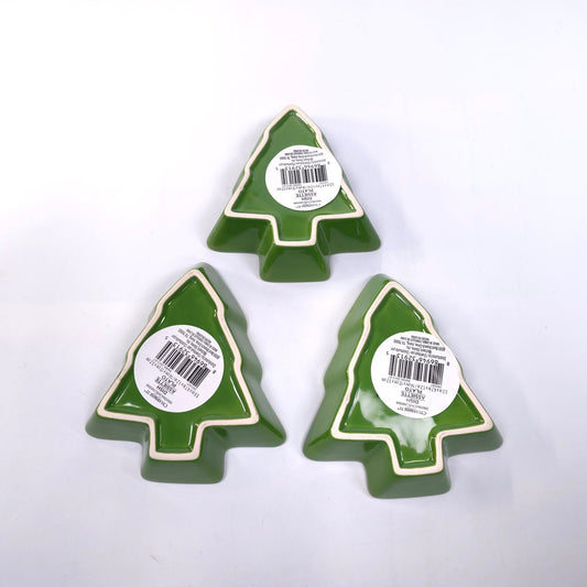 Set of 3 Green Christmas Pine Tree Shaped Plate Candy Condiment Ceramic Dish