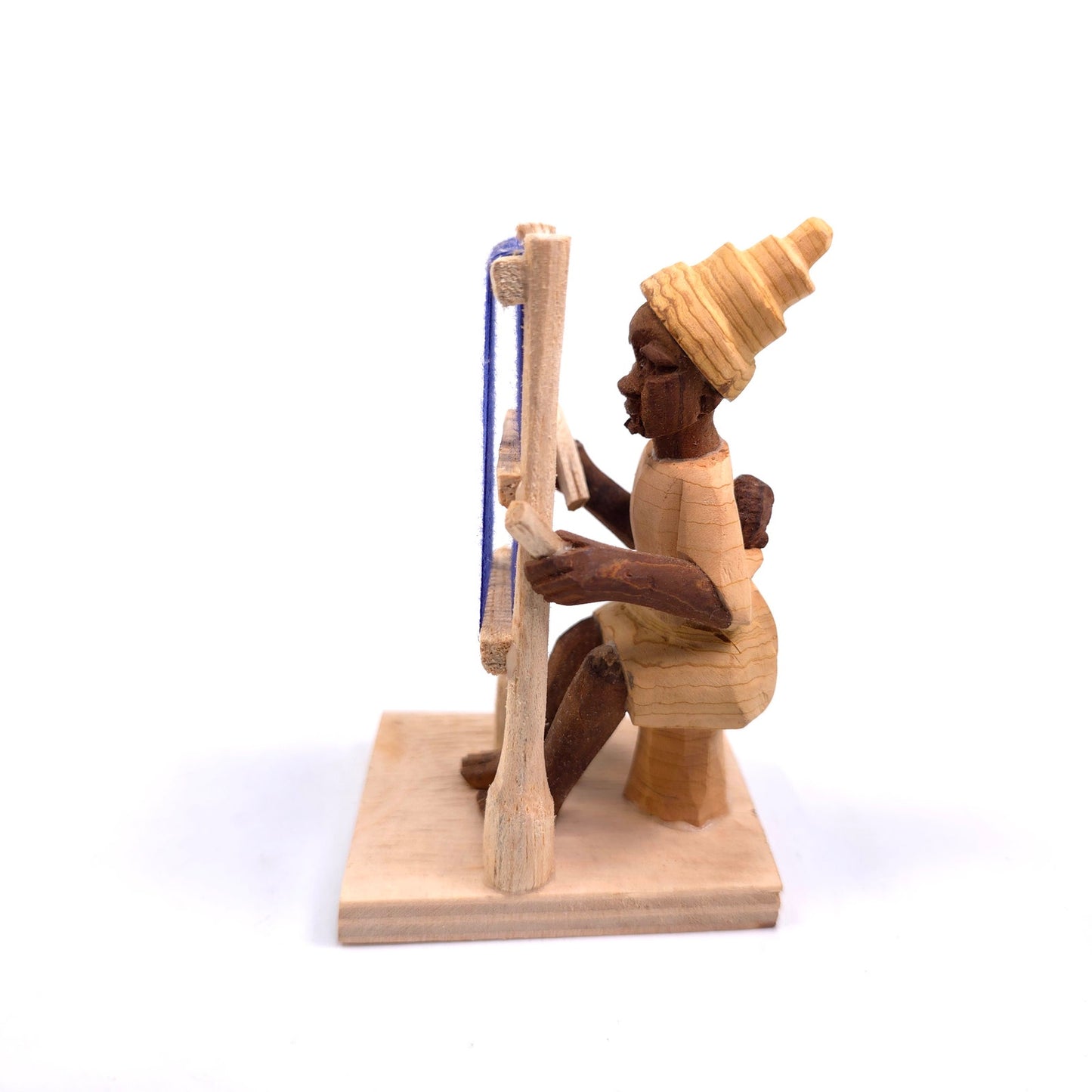 Vintage MCM Hand Carved Wooden Woman With A Loom Weaving Made In Nigeria Figure